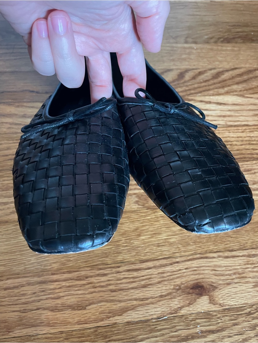 Quince Black Woven Ballet Flats with Bow 10 - Picture 3 of 6